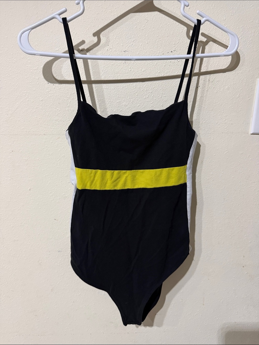 Y2K Cotton On Colorblock Black Cami Bodysuit with Yellow Stripe Snap Bottom